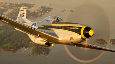 Air-to-Air Aufnahme NAA P-51 Mustang „Miss Rebel“ von Biltema