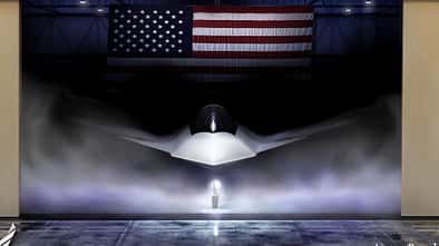 Boeing F-47 NGAD von vorne mit Flagge