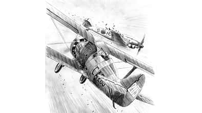 Zeichnung Crashs einer Polikarpov I-15 Tschaika und einer Bf 109