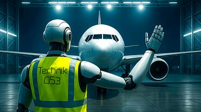 KI-generiertes Konzeptbild der Roboter-unterstützten Instandhaltung der Zukunft