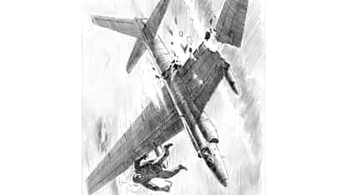Zeichnung Gary Powers entflieht mit dem Fallschirm seine beschädigte Lockheed U-2