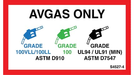 Avgas, Aufkleber, Placards