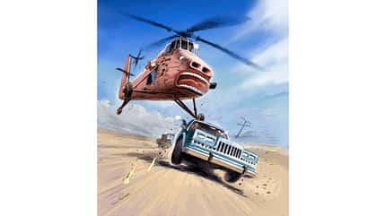 5 State Helicopters, Dallas, Royse City, Screaming Mimi, Sikorsky S-58T, Texas, TV Legende, Hubschrauber, "Ein Trio mit vier Fäusten" , Zeichnung