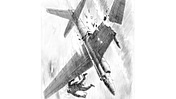 Zeichnung Gary Powers entflieht mit dem Fallschirm seine beschädigte Lockheed U-2