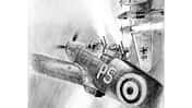Zeichnung der Boulton Paul Defiant im Angriff gegen eine deutsche Heinkel He 111